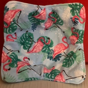 Blue Tropical Flamingo Bowl Cozy, 100% Cotton, Microwaveable