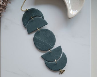 Wall + Window Hanging | Green Jupiter Moon Phase | Raw Brass | Polymer Clay | Handmade