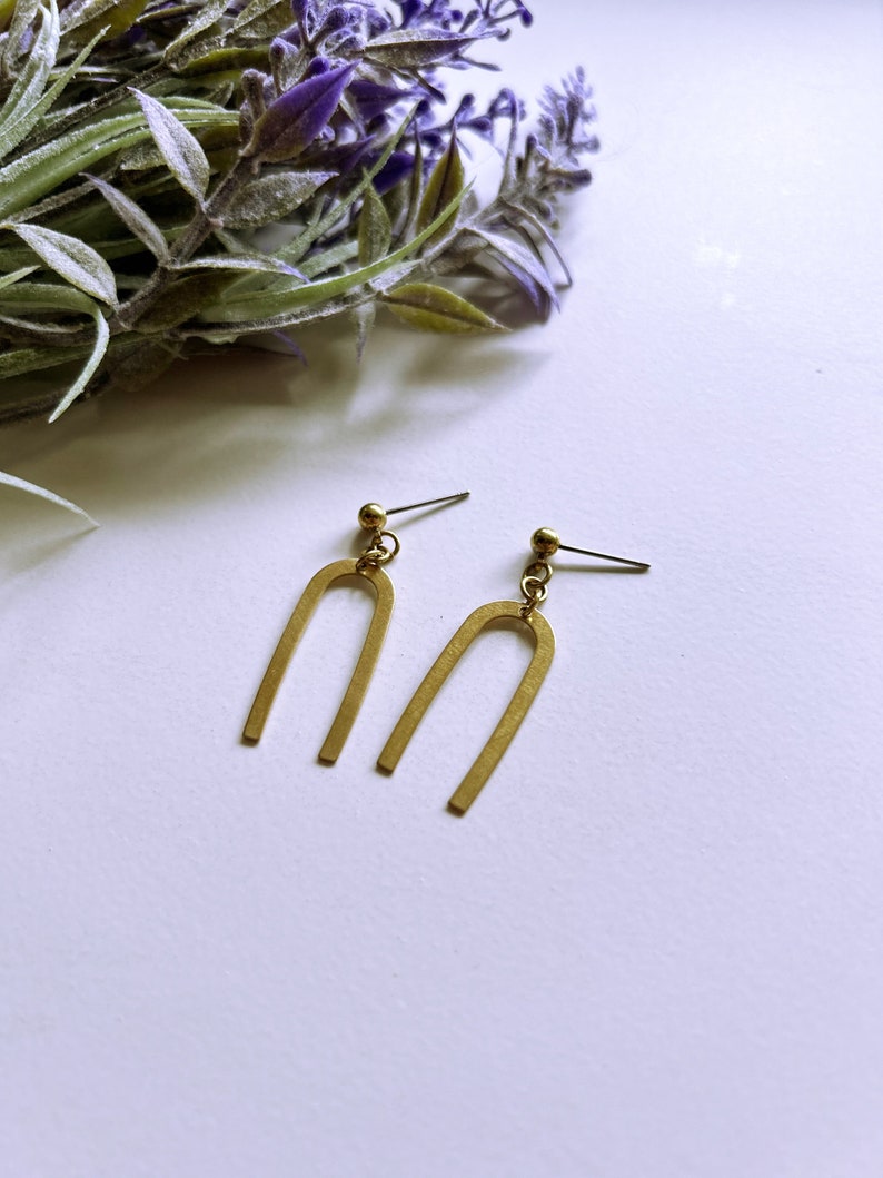 Audrey Arch Dangle Earring Raw Brass Handmade Gift Fashion image 4