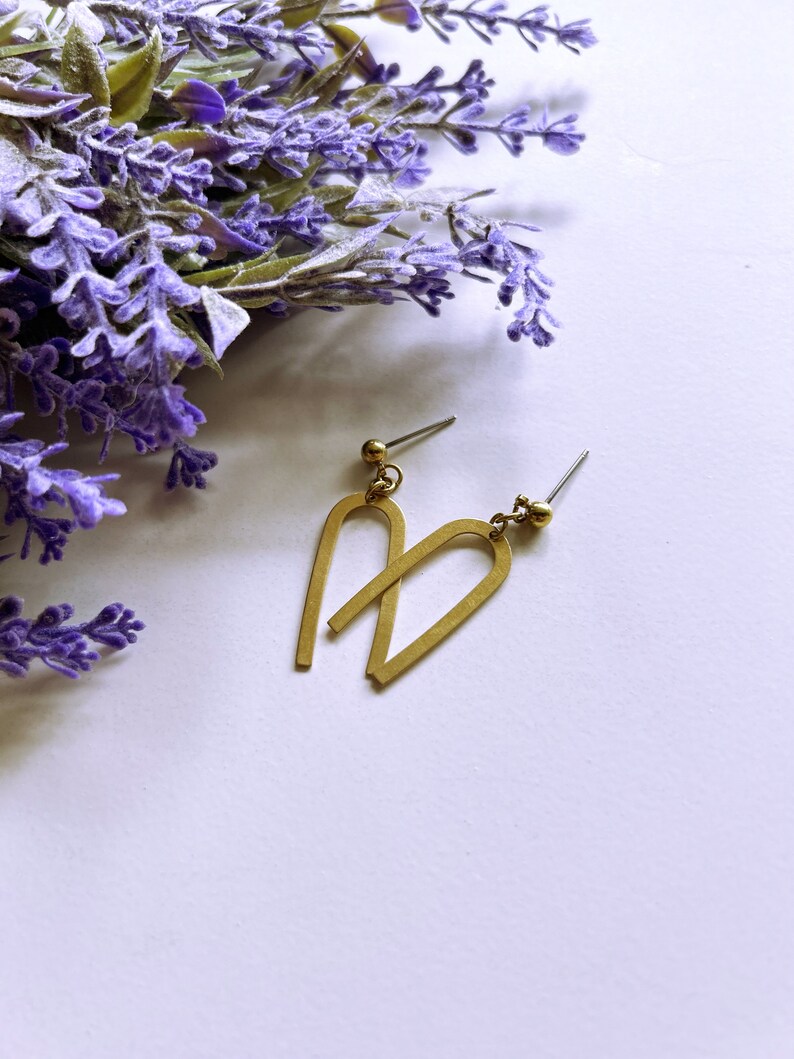 Audrey Arch Dangle Earring Raw Brass Handmade Gift Fashion image 3