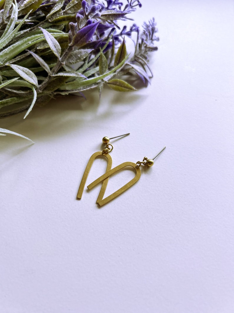 Audrey Arch Dangle Earring Raw Brass Handmade Gift Fashion image 2