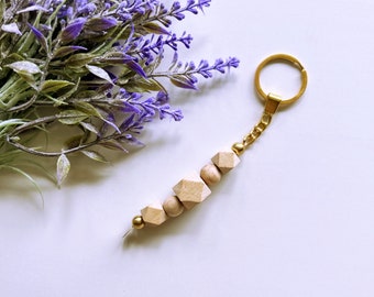 Wooden Keychain | Raw Brass | Wood | Handmade | Gift | Fashion | Keys | Beads