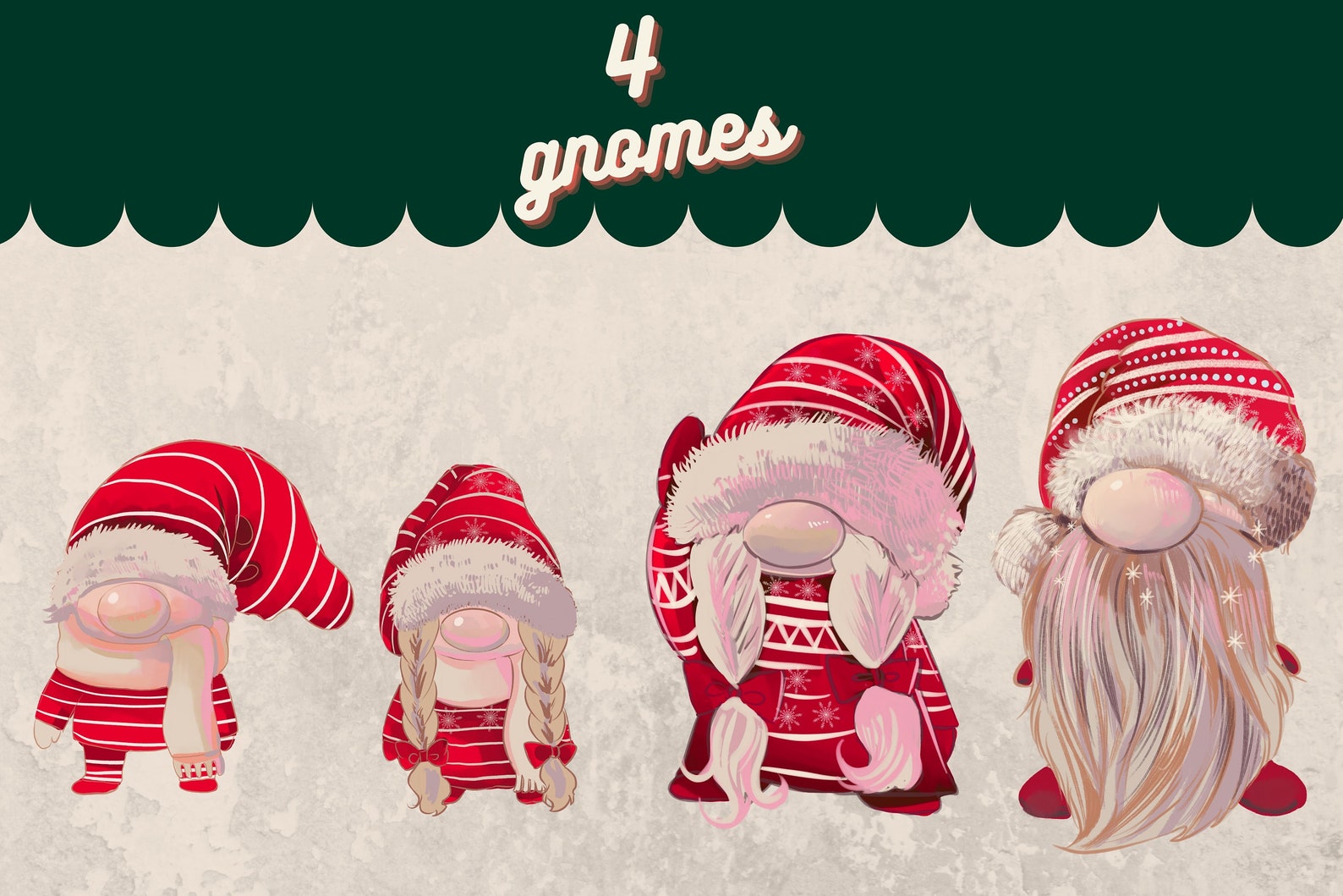 Christmas Cute gnome family cartoon clipart illustration set | Etsy