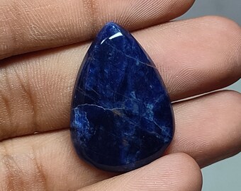 Natural Sodalite Cabochon Gemstone Blue Orange White Color Pear Shape Pendant Size Jewelry Making Designer Stone 29.55 Cts. 32x22.5x6 mm