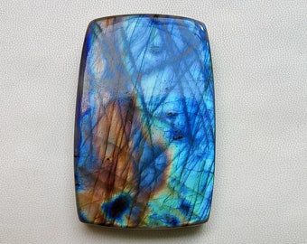 Blue Flashy Labradorite Cabochon Gemstone, Handmade Smooth Labradorite Gemstone, Best For Silver, Square Shape 170Cts Size- 54X34 MM