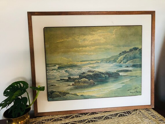 Vintage 1961 Mid Century Print by Robert Wood sunset Shore. - Etsy