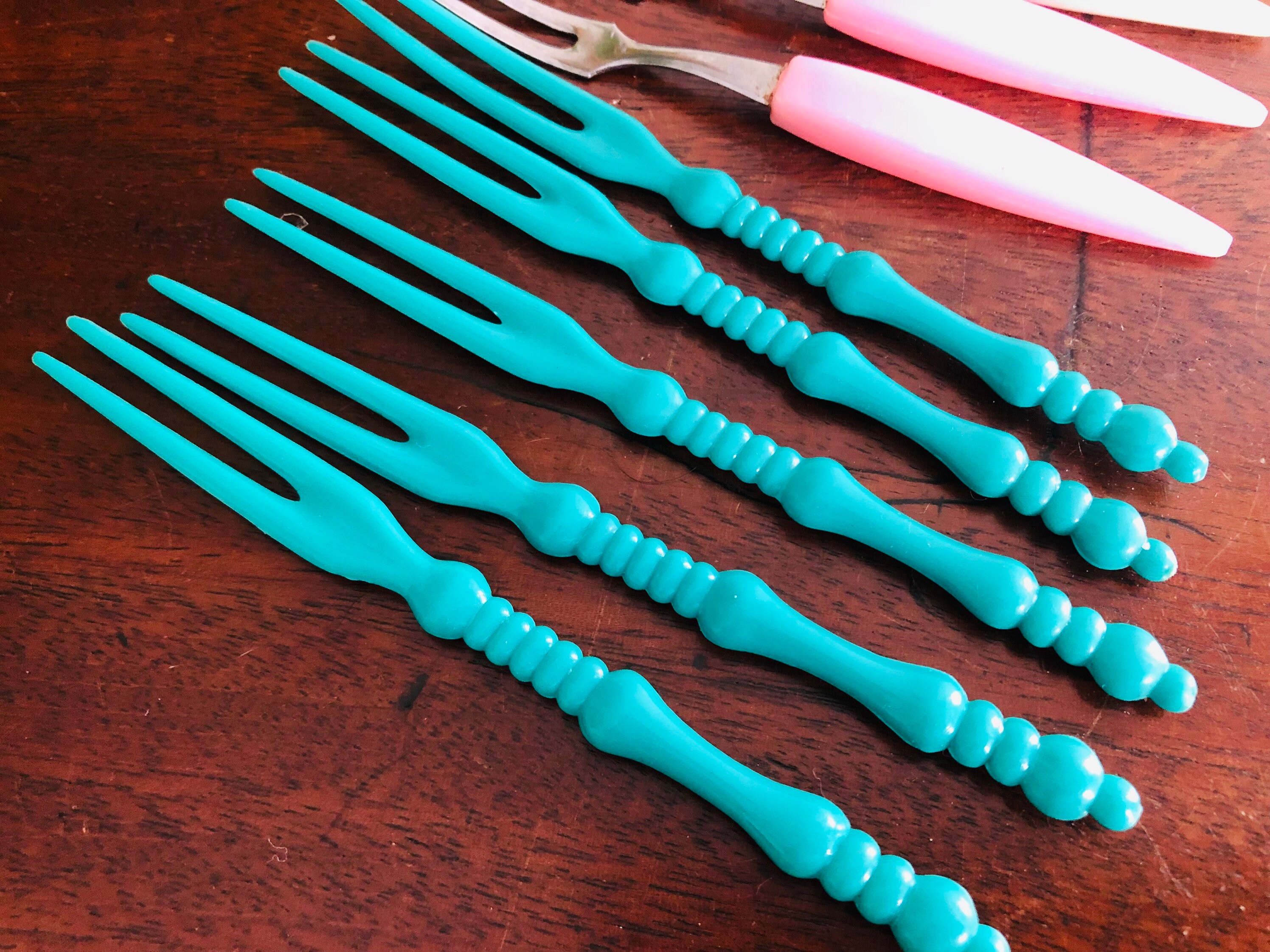 10 x plastic 1960s cocktail forks. 5 green plastic 11cm. 5 Etsy