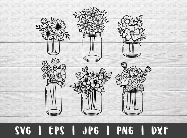 Download Mason Jar With Flower SVG files for Cricut / Wildflower ...