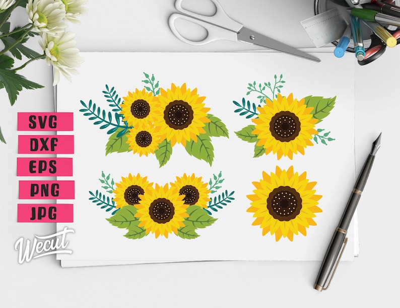 Download Sunflower Bouquet SVG files for Cricut / Sunflower Clipart ...
