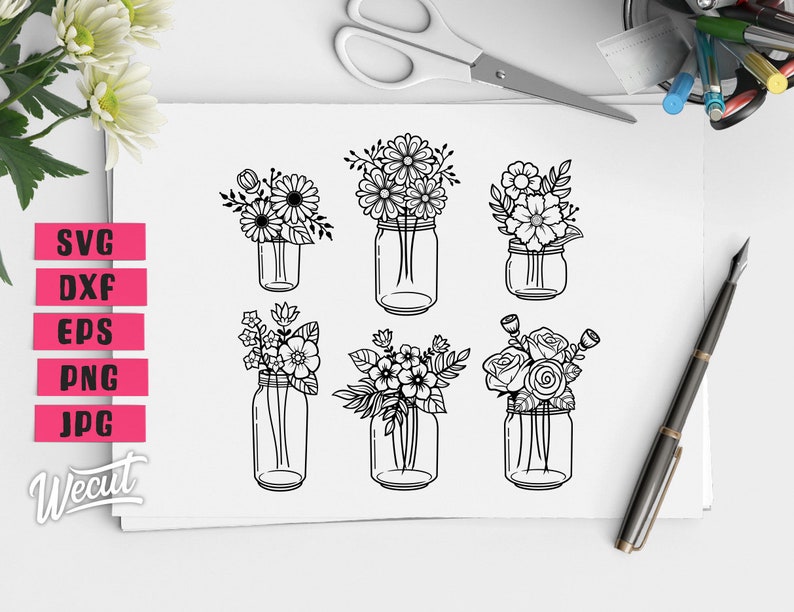 Free Free 244 Flower Svg Free Mason Jar Flowers Svg SVG PNG EPS DXF File