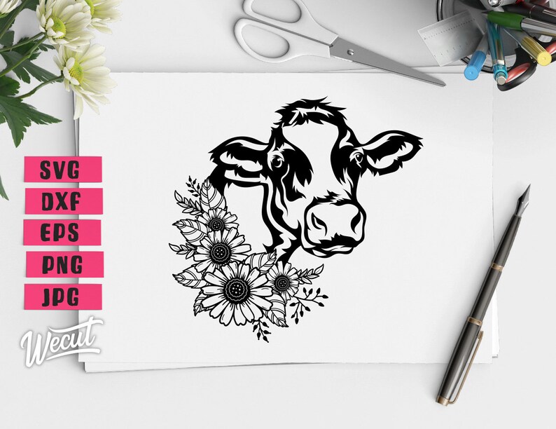 Download Cow Floral SVG Files for Cricut / Heifer svg / Cow Head ...
