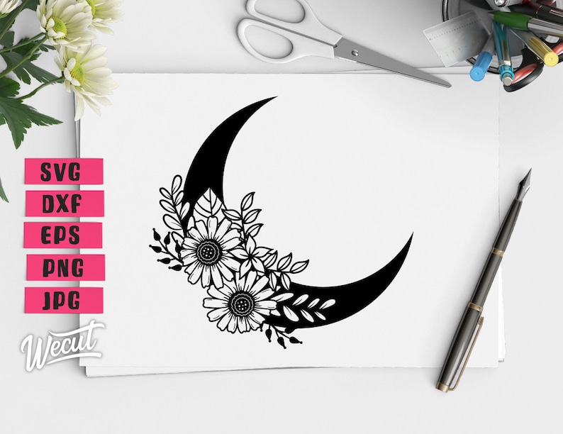 Download Floral Moon SVG files for Cricut / Sunflower svg / Wreath ...