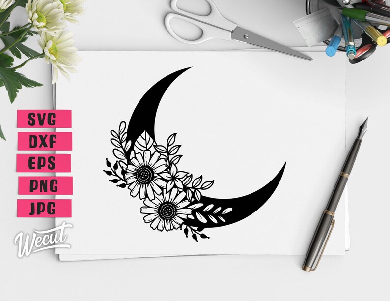 Download Floral Moon SVG files for Cricut / Sunflower svg / Wreath ...