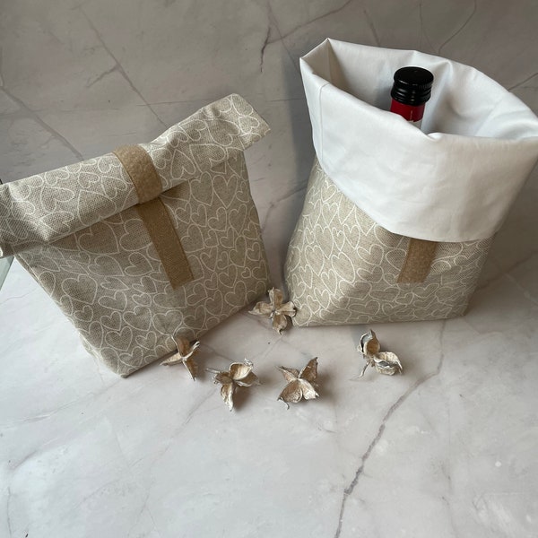 Lunchbag / Wetbag / Brotbeutel / Lunchbeutel Herzen beige