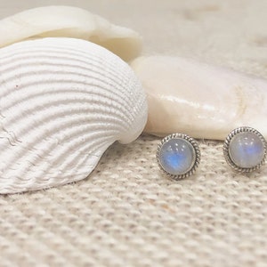 Rainbow Moonstone Ribbed Push-Back Earrings