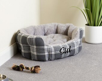 grey tartan dog bed