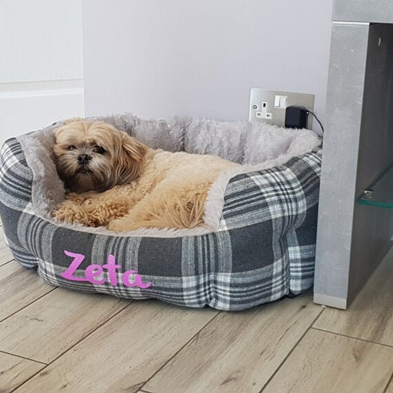 grey tartan dog bed
