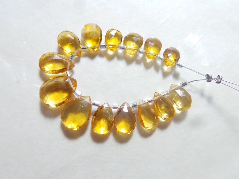 Citrine For Jewelry Making Loose Gemstone. 14 Pieces Natural Citrine Faceted Pear Shape Briolletes Gemstone Size -10.5x7.5-7x5 MM Approx