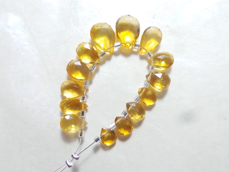 Citrine For Jewelry Making Loose Gemstone. 14 Pieces Natural Citrine Faceted Pear Shape Briolletes Gemstone Size -10.5x7.5-7x5 MM Approx