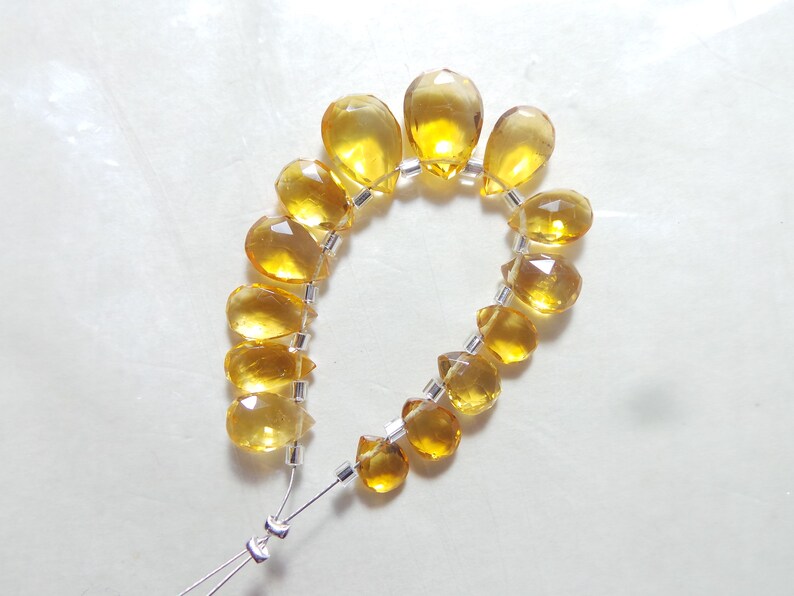 Citrine For Jewelry Making Loose Gemstone. 14 Pieces Natural Citrine Faceted Pear Shape Briolletes Gemstone Size -10.5x7.5-7x5 MM Approx