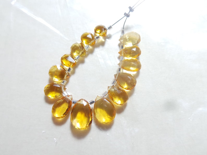 Citrine For Jewelry Making Loose Gemstone. 14 Pieces Natural Citrine Faceted Pear Shape Briolletes Gemstone Size -10.5x7.5-7x5 MM Approx