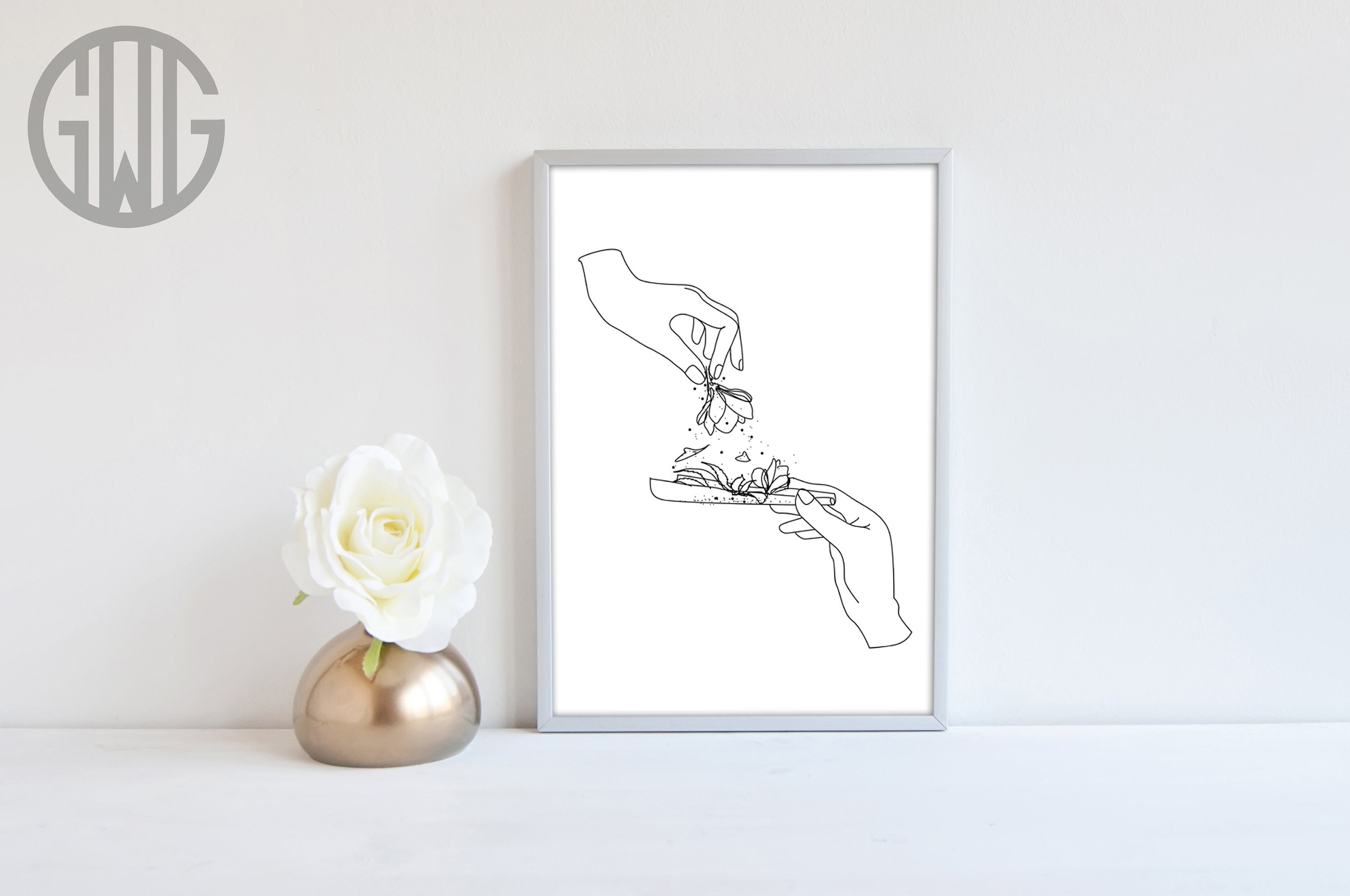 Weed Wall Art ,Home Decor line art drawing  weed Herbs, Weed Smokers …