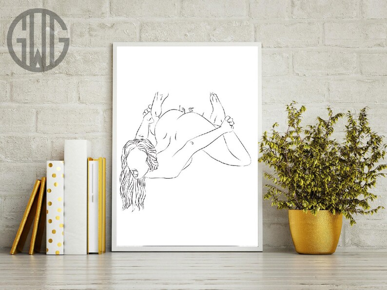 Minimal line art sensual print, Ass linking nude wall print Getting naked, sexual art, erotic wall art print sensual gift for partner 