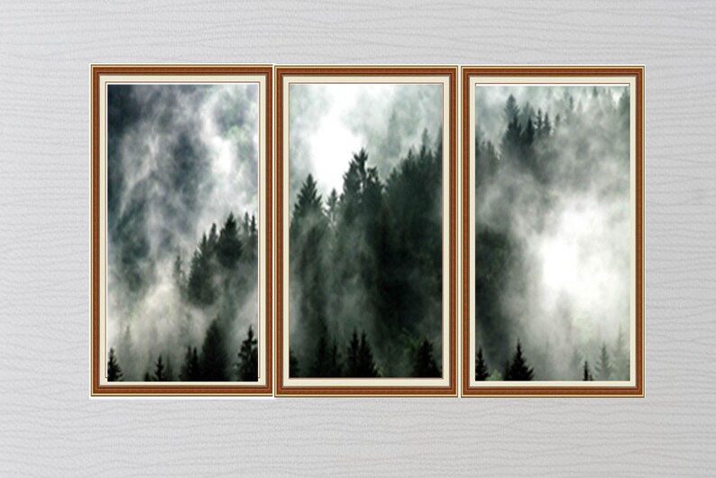 Set of 3 Forest Prints Foggy Mountain Print Large Wall Art - Etsy
