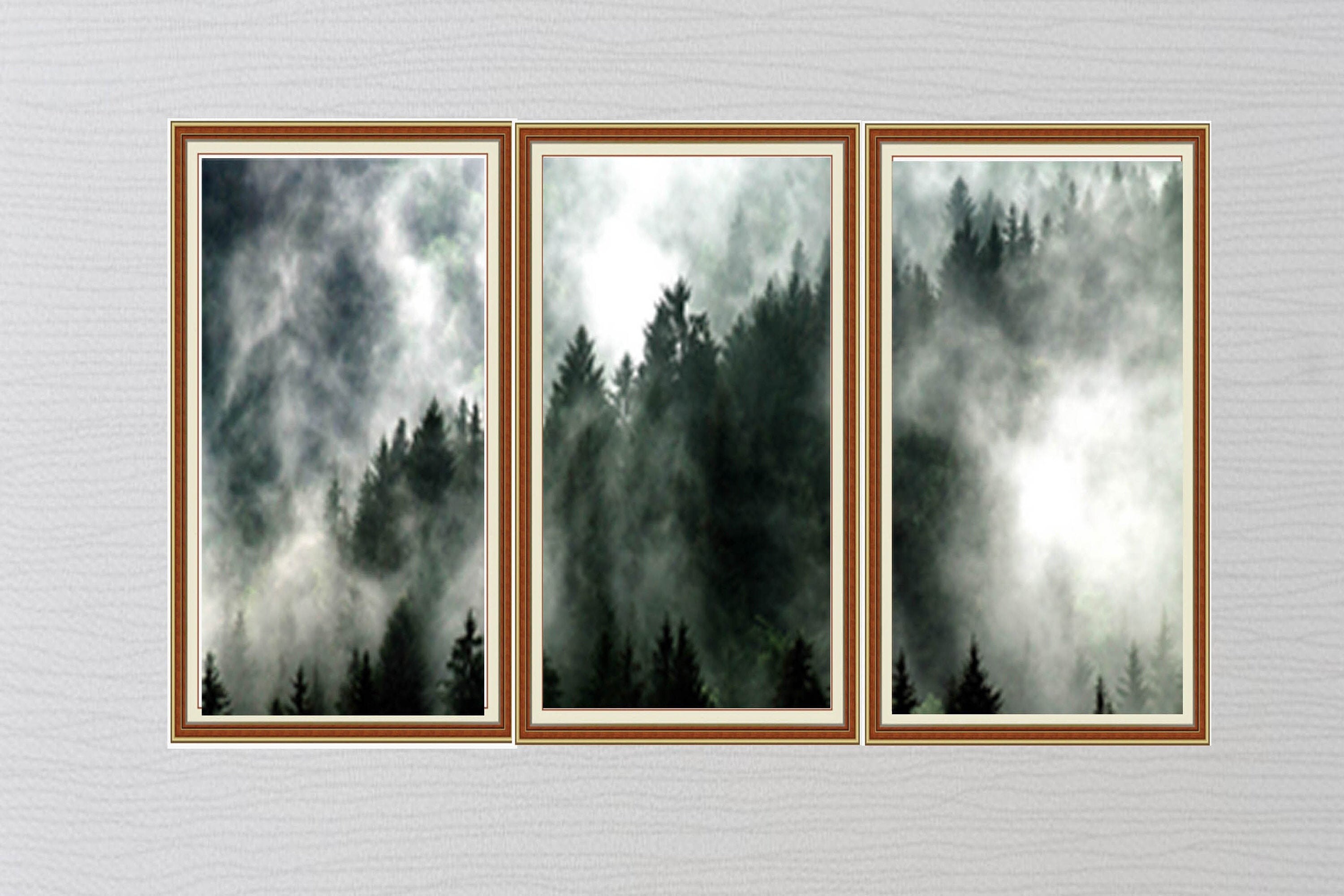 Set of 3 Forest Prints Foggy Mountain Print Large Wall Art - Etsy