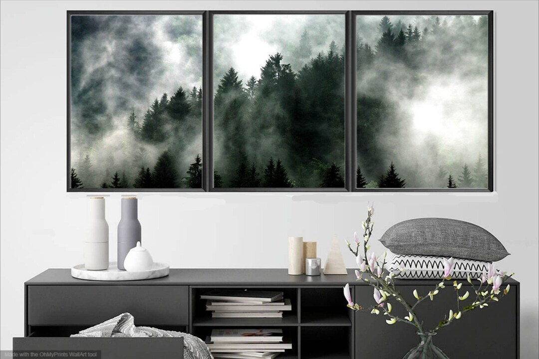 Set of 3 Forest Prints Foggy Mountain Print Large Wall Art - Etsy
