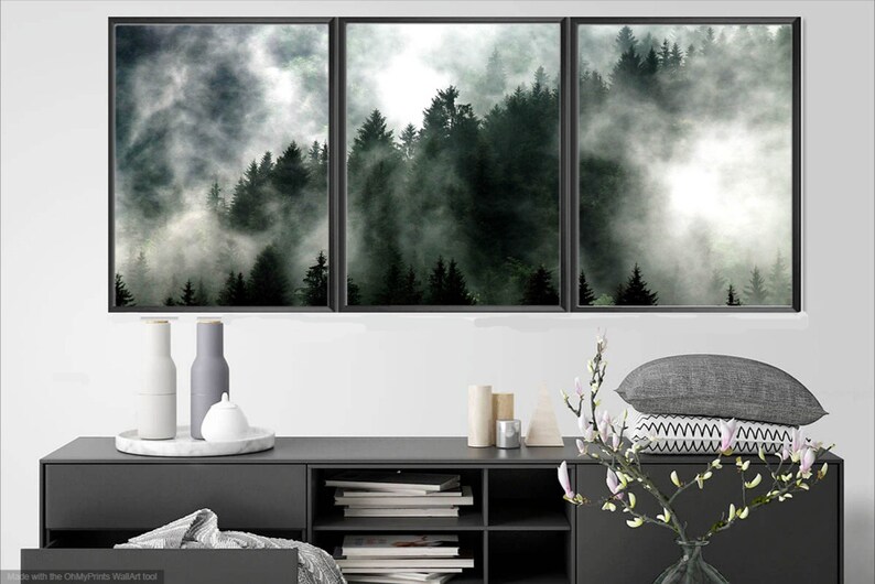 Set of 3 Forest Prints Foggy Mountain Print Large Wall Art - Etsy