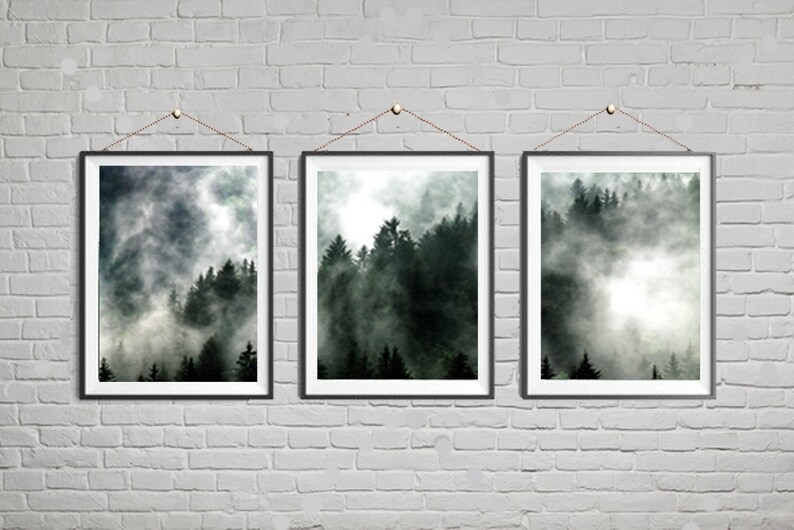 Set of 3 Forest Prints Foggy Mountain Print Large Wall Art - Etsy