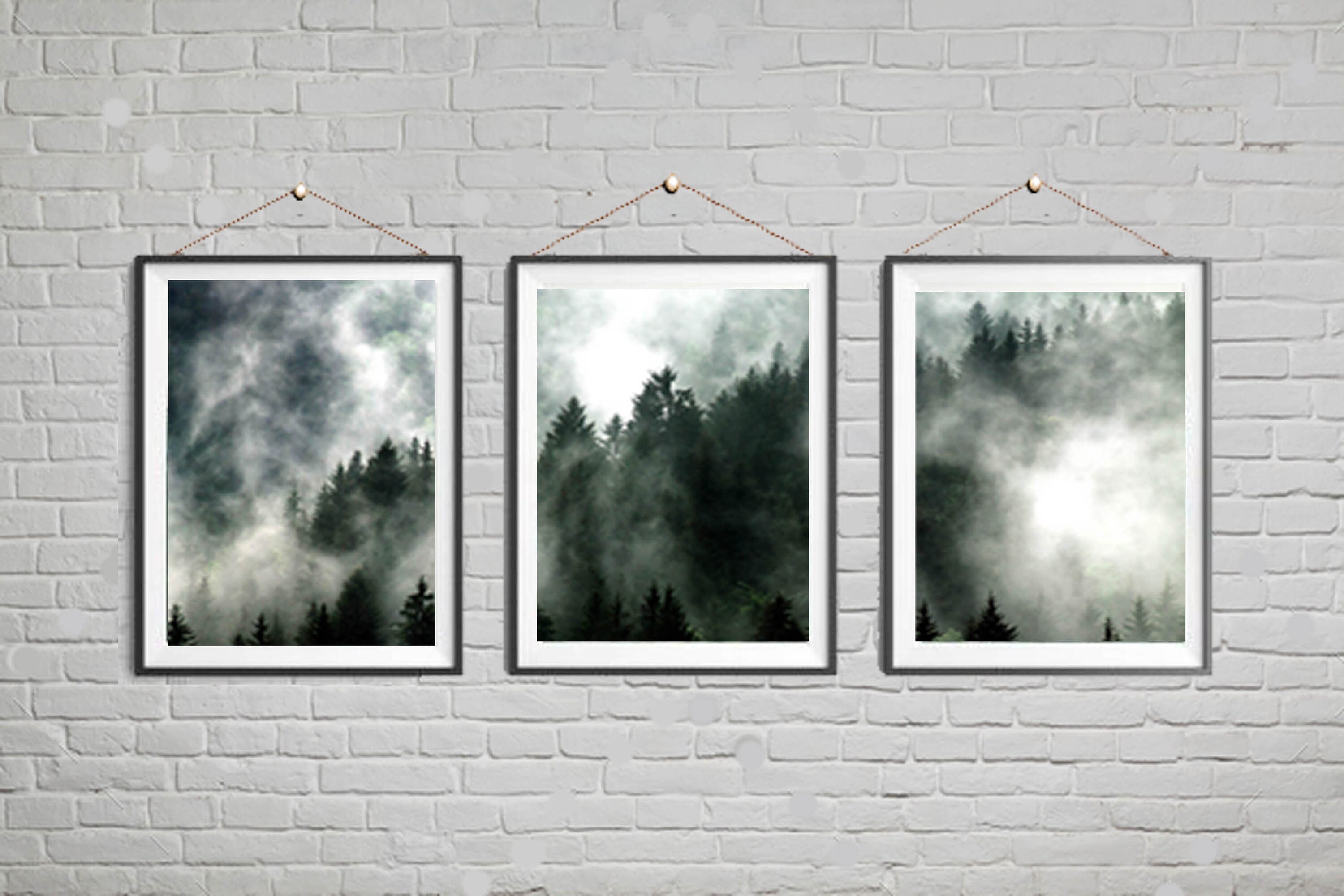 Set of 3 Forest Prints Foggy Mountain Print Large Wall Art - Etsy