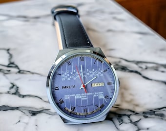 Montre mécanique originale soviétique pour hommes, calendrier RAKETA