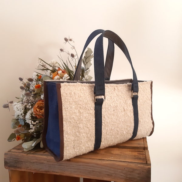 Sac à main tissu aspect astrakan et jeans en 100 % tissu recyclé