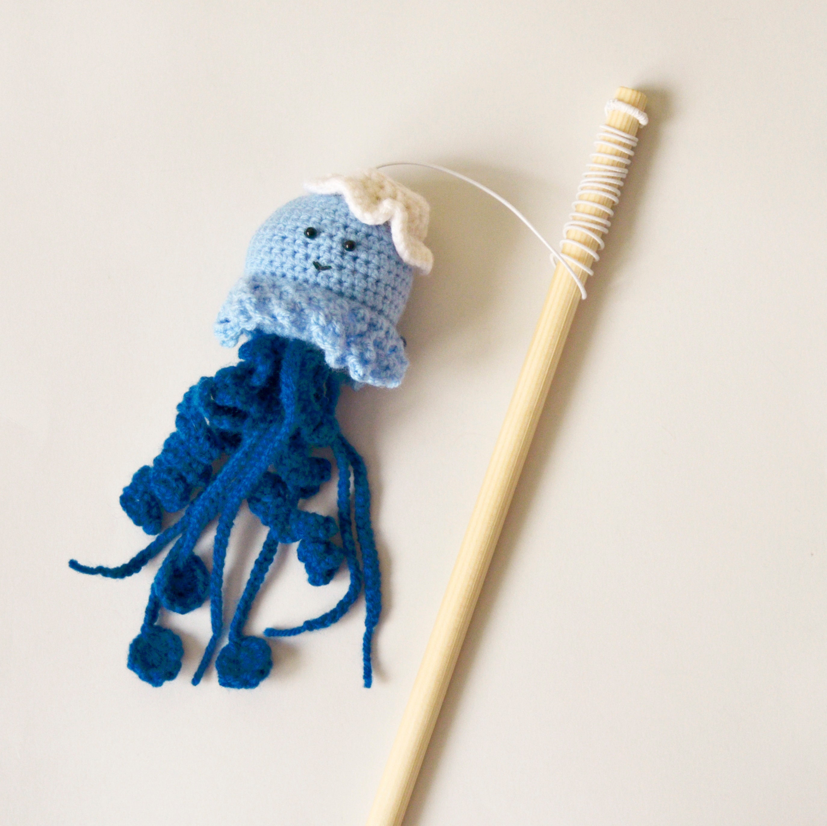 Cat wand toy jellyfish Crochet cat toy jellyfish Cat teaser Etsy