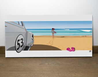 Morning surfer girl - Illustration on canvas 60x30 cm - 60x30 cm drawing on canvas