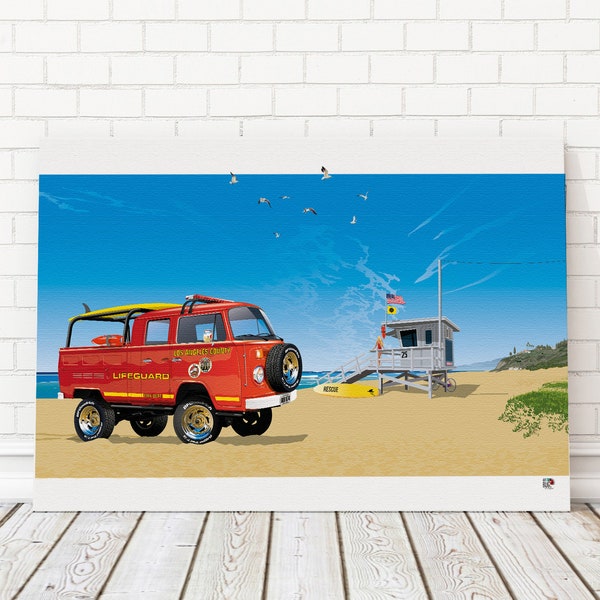 Malibu baywatch - Illustration sur toile 60x40 cm - 60x40 cm drawing on canvas