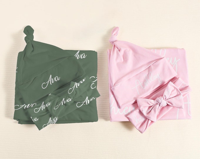 Personalized Swaddle Blanket, Name Swaddle Set, Swaddle Gift, Baby Swaddles, Kids Blanket, Personalized Gift, Custom Gift, Gift for Newborn