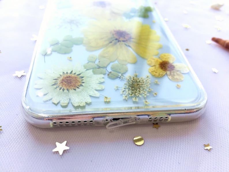 White Daisy Yellow Pressed Flowers Clear Dried Real Natural Floral Case For iPhone 12 11 Pro Max 12 11 Pro 11 12 Mini Xs Max XR X 7P 8P