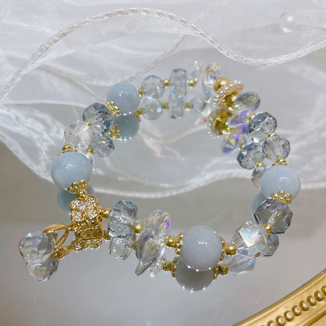 Blue Water Drop Style Bead Bracelet Jade Strawberry Crystal - Etsy