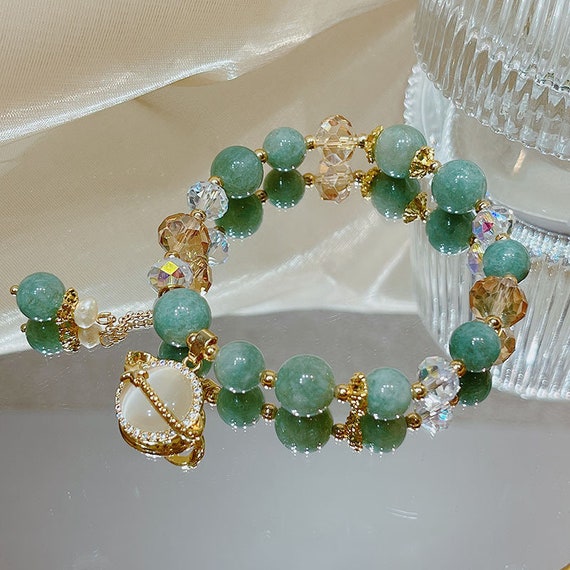 Star Green Bead Bracelet Jade Good Luck Jewelry Birthday Gift - Etsy
