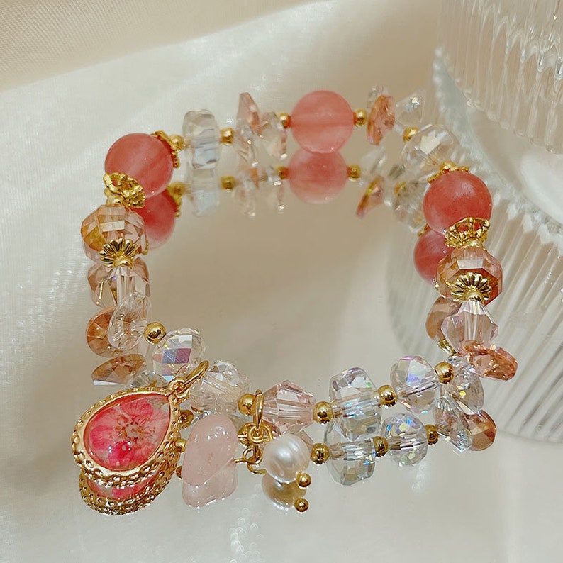 Red Flower Bead Bracelet Jade Good Luck Jewelry Birthday Gift Etsy