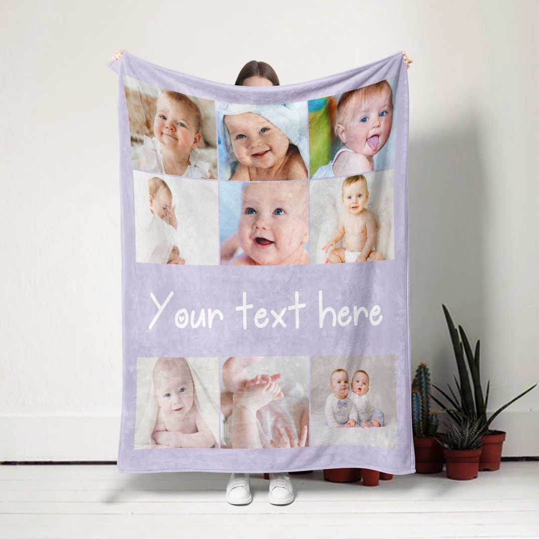 Custom Photo Blanket Collage, Personalized Picture Blanket With Text