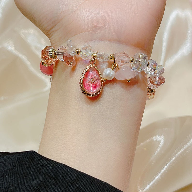 Red Flower Bead Bracelet Jade Good Luck Jewelry Birthday Gift Etsy