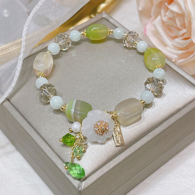 Green Flower Bead Bracelet Jade Good Luck Jewelry Birthday - Etsy