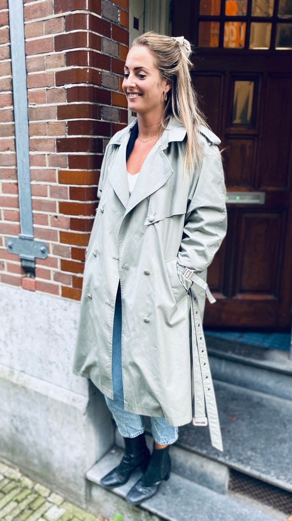 Vintage trenchcoat oversized sage green duster coa