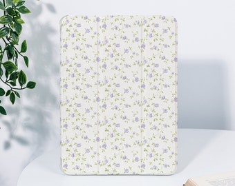 Purple Flower Minimalist iPad Case For iPad 9.7" 10.2" 10.9" 12.9" iPad Air 5 4 3 2 iPad mini 6 5 Pro 11 inch iPad 2022 2021 2020 iPad Cover