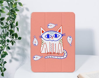 Cartoon kat Grapefruit iPad Case voor iPad 9,7 "10,2" 10,9 "12,9" iPad Air 5 4 3 2 iPad mini 6 5 4 Pro 11 inch iPad 2022 2021 2020 iPad Cover