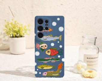 Collage Fish Art Samsung Phone Case Phone Case for Samsung Galaxy S25 S24 S23 S22 Plus Ultra Galaxy S Phone Case Galaxy A Phone Case